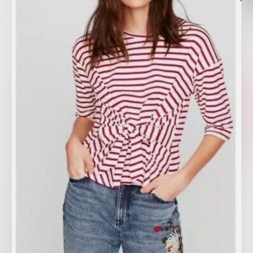 NWT Express One Eleven Pink Striped Tie Front Tee